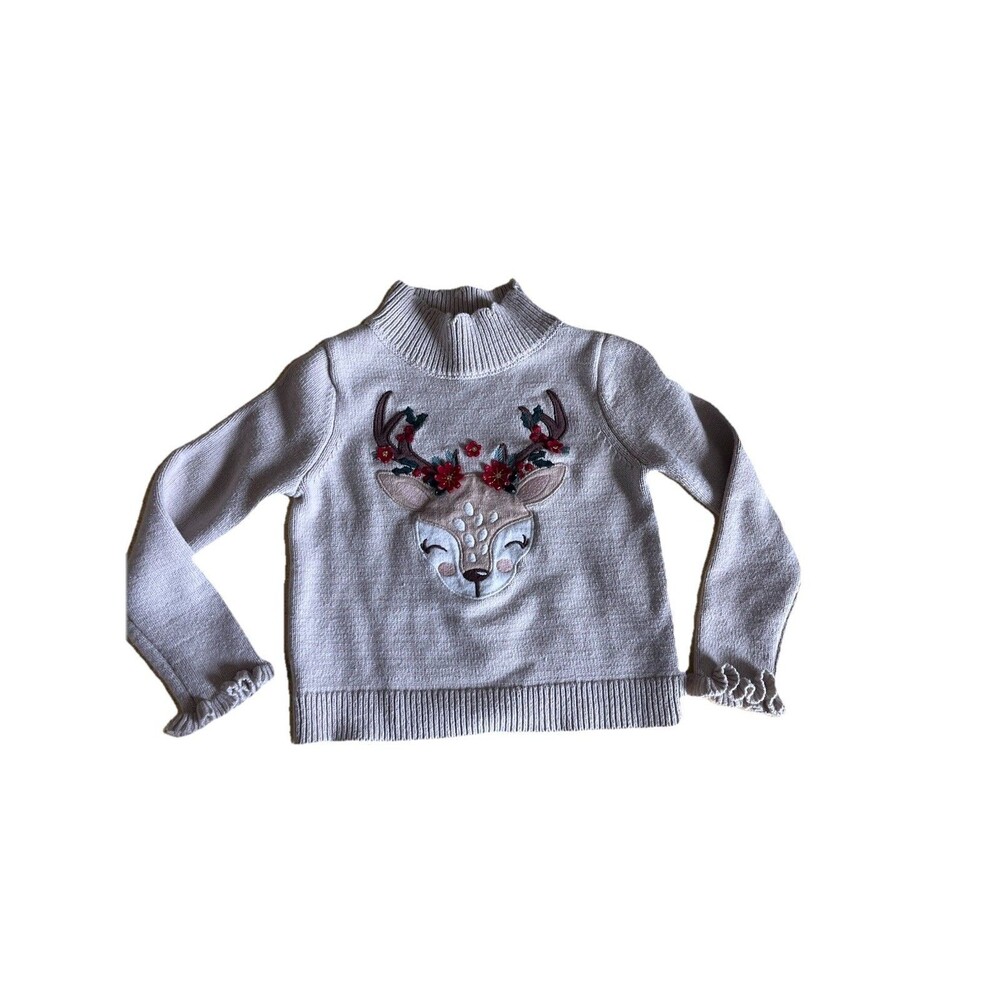 Cynthia Rowley Girls Reindeer Holiday Knit Sweater Pullover Size S